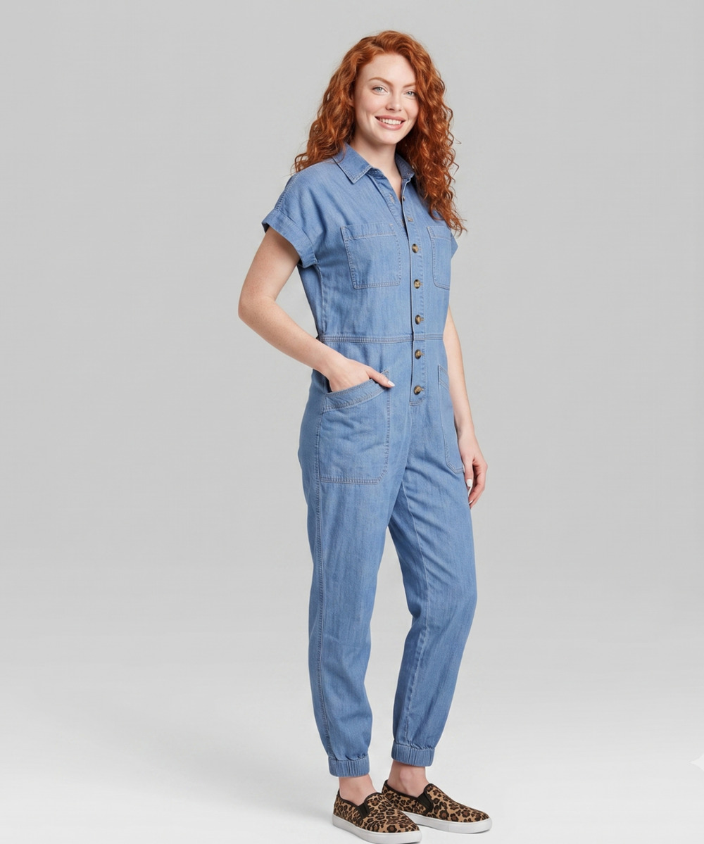 Y2K Denim Utility Jumpsuit Short-Sleeve Denim Boiler Suit No boundaries XXL